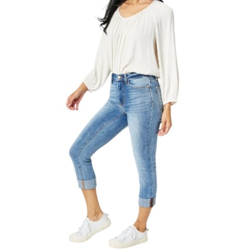 NWT Judy Blue Mid Rise Cuffed Skinny Capri Jeans Mid Wash JB72116